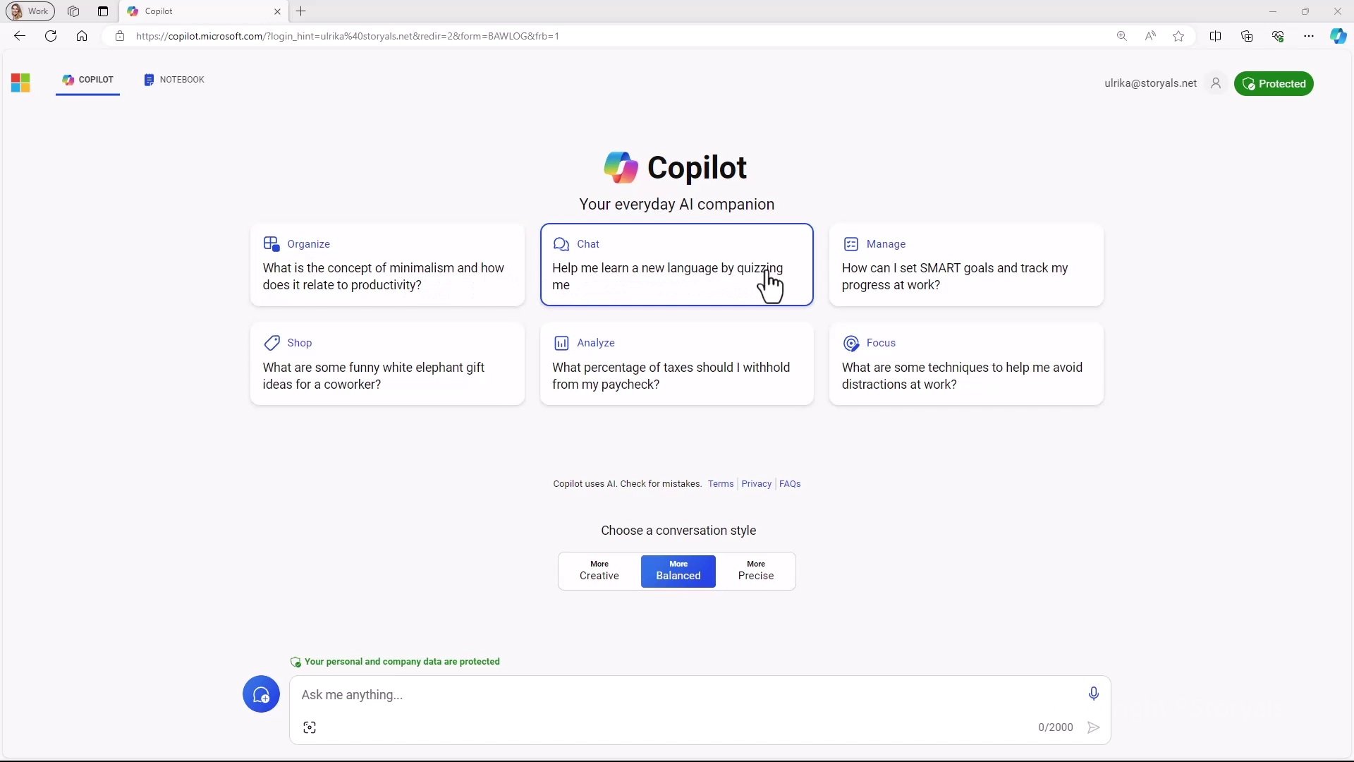 Copilot course screenshot - Copilot on the web