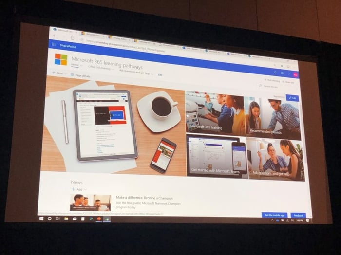 Screenshot of Microsoft 365 learning pathways