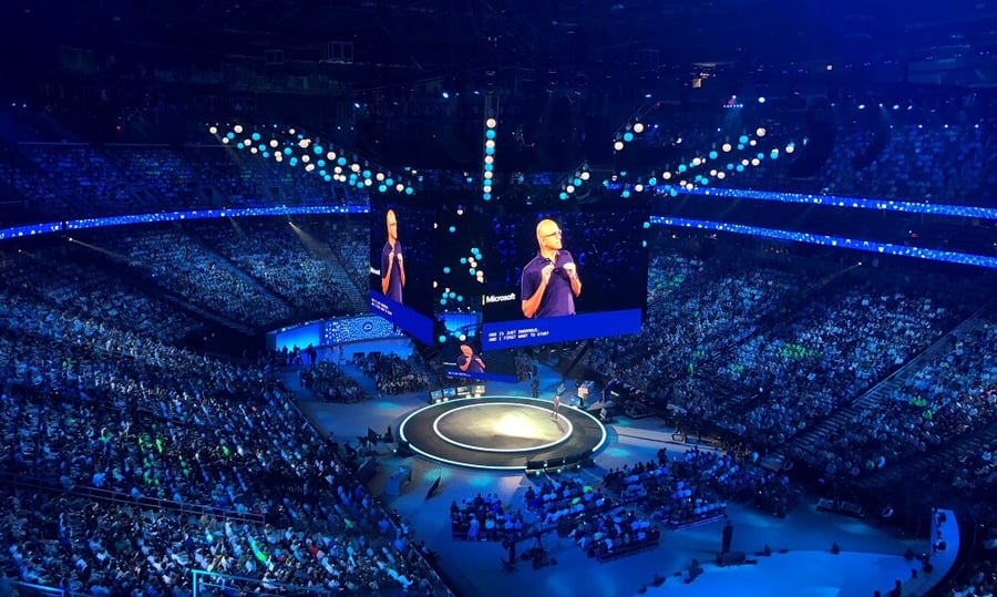 Satya Nadella during the keynote at Inspire 2018 Microsoft CEO Satya Nadella during the keynote at Inspire 2018