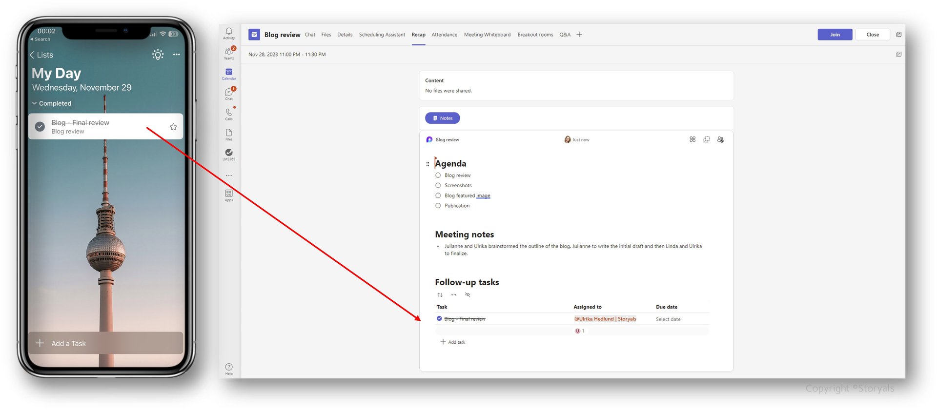 Loop follow-up tasks in To Do app