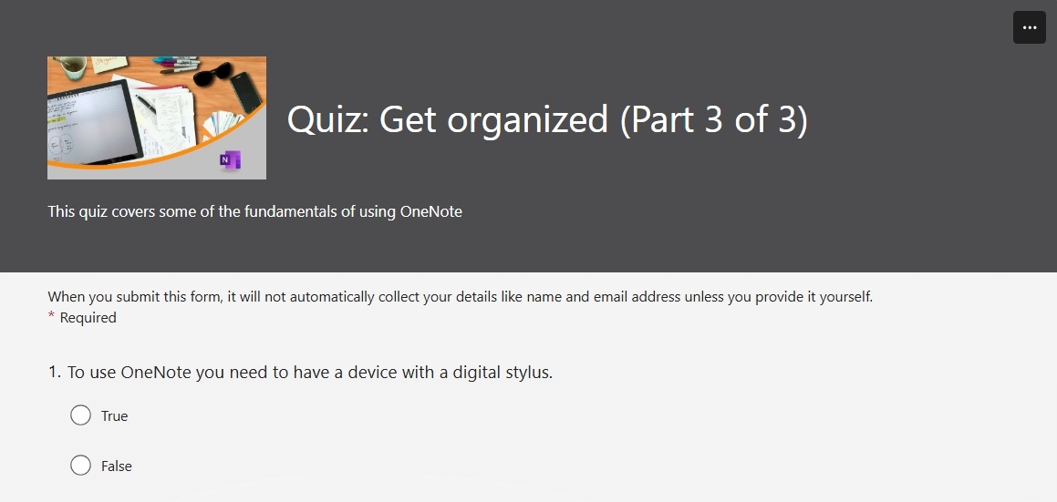 Updated OneNote quiz