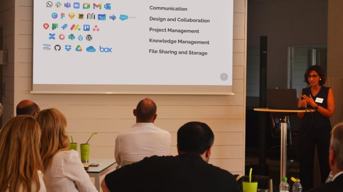 aptivating developments of tools in the digital workplace for Communication, Design & Collaboration, Project Management, Knowledge Management, and File sharing & Storage.